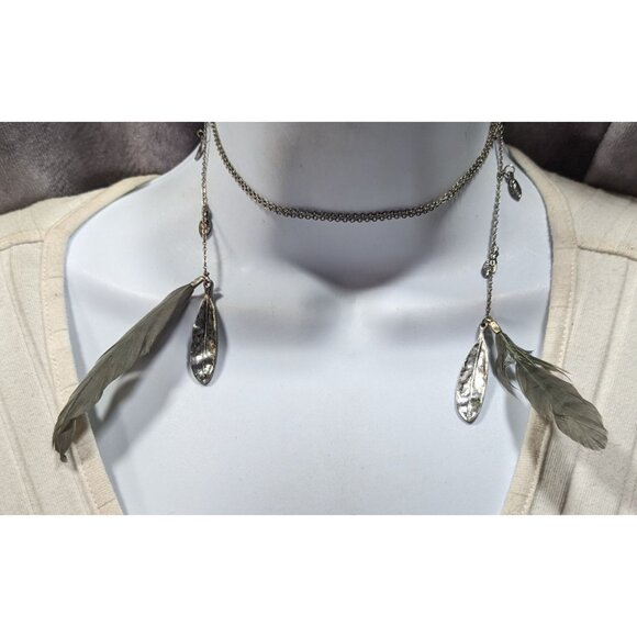 Bohemian Festival Ready Real Feather And Silver Tone Charm Wrap Necklace - Picture 1 of 5